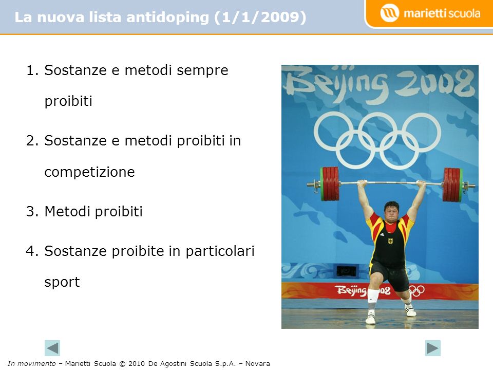 La nuova lista antidoping (1/1/2009)