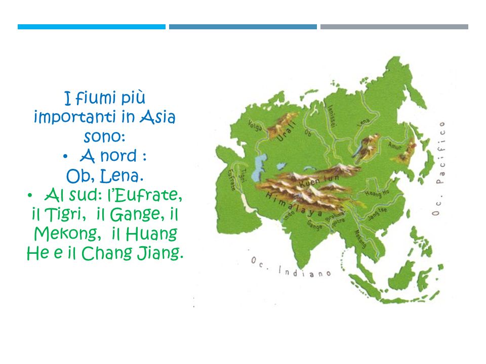 fiumi I fiumi più importanti in Asia sono: A nord : Ob, Lena.