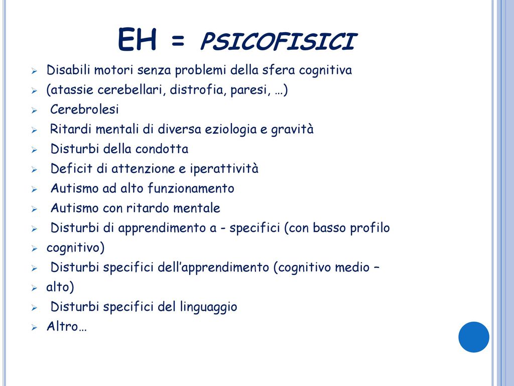 EH = psicofisici Disabili motori senza problemi della sfera cognitiva