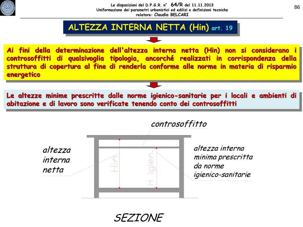 ALTEZZA INTERNA NETTA (Hin) art. 19