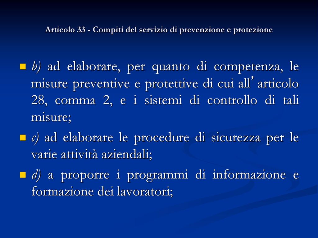 Articolo 33 - Compiti del servizio di prevenzione e protezione
