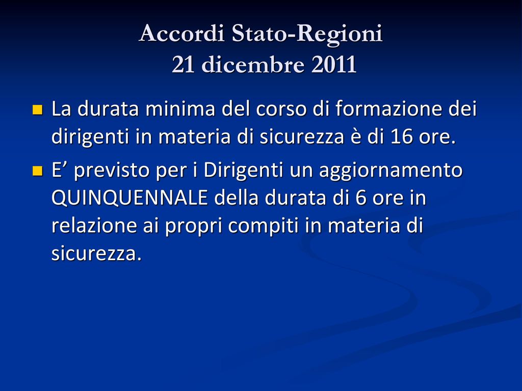 Accordi Stato-Regioni 21 dicembre 2011