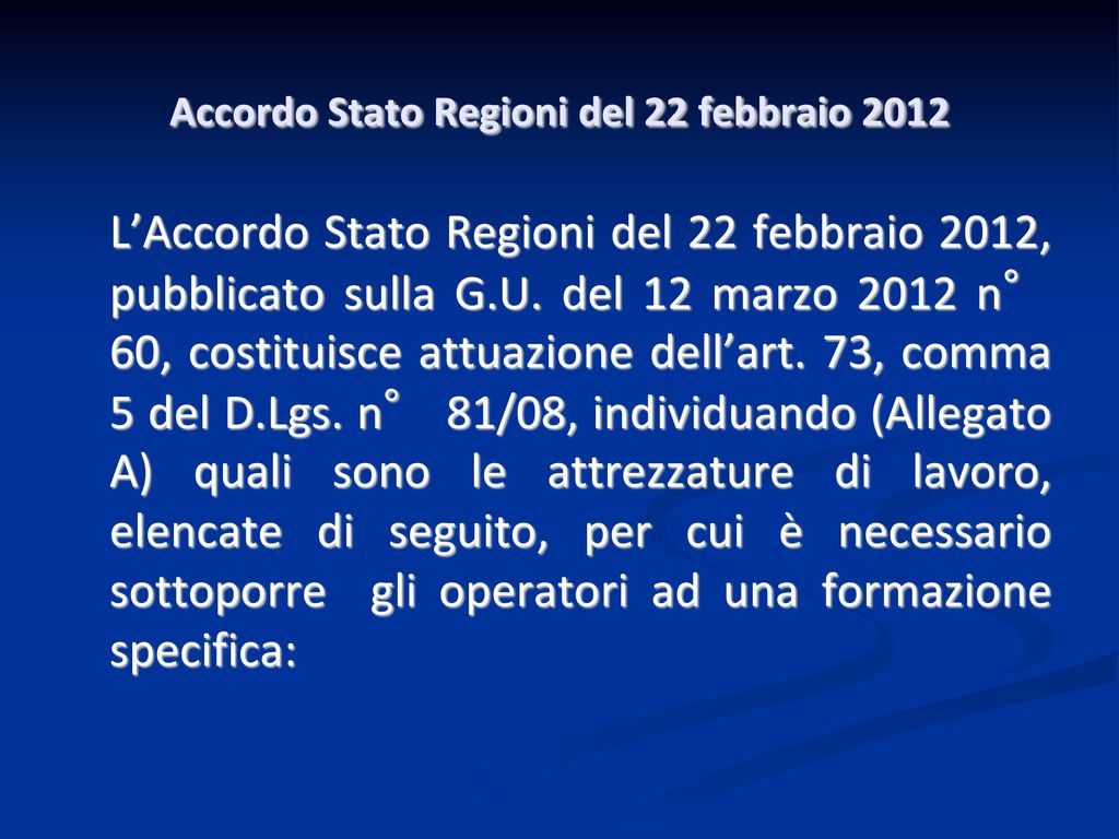 Accordo Stato Regioni del 22 febbraio 2012