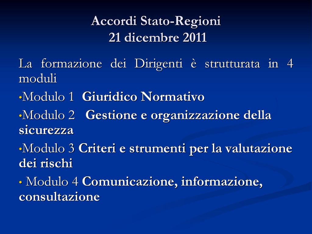 Accordi Stato-Regioni 21 dicembre 2011