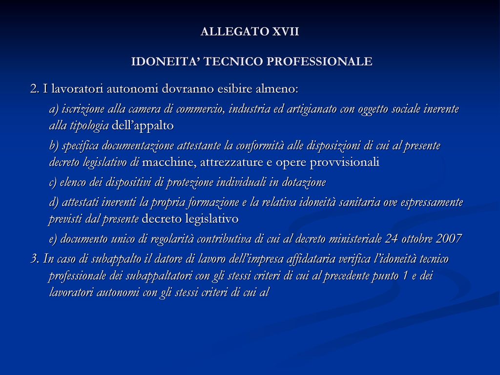 ALLEGATO XVII IDONEITA’ TECNICO PROFESSIONALE