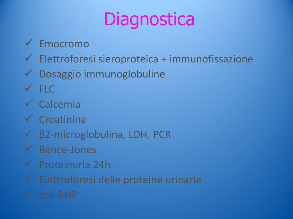 Diagnostica Emocromo Elettroforesi sieroproteica + immunofissazione