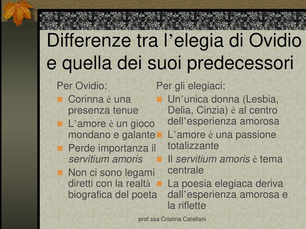 Differenze tra l’elegia di Ovidio e quella dei suoi predecessori