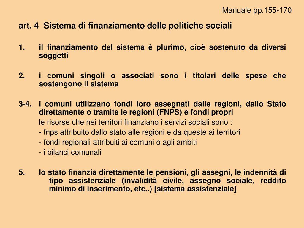 art. 4 Sistema di finanziamento delle politiche sociali