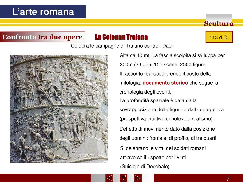 Celebra le campagne di Traiano contro i Daci.