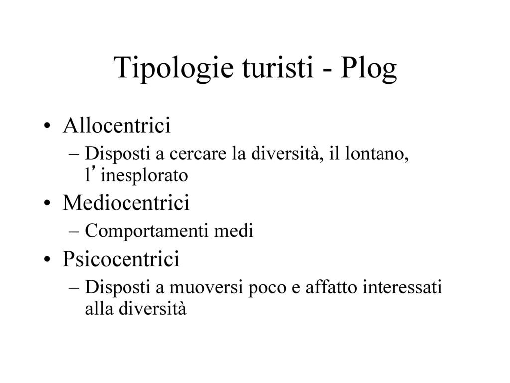 Tipologie turisti - Plog