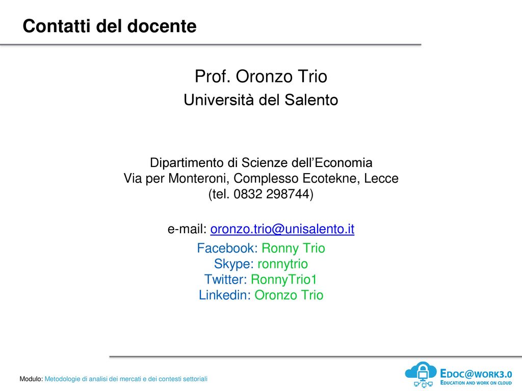 Prof. Oronzo Trio Università del Salento