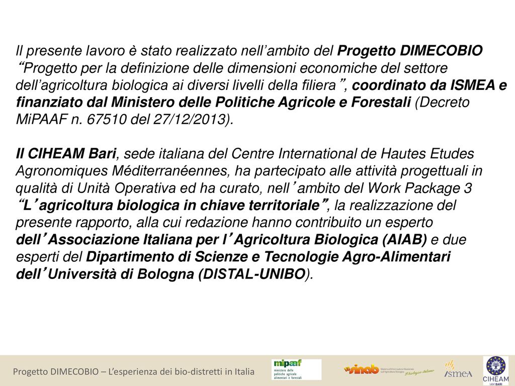 Progetto DIMECOBIO – L’esperienza dei bio-distretti in Italia