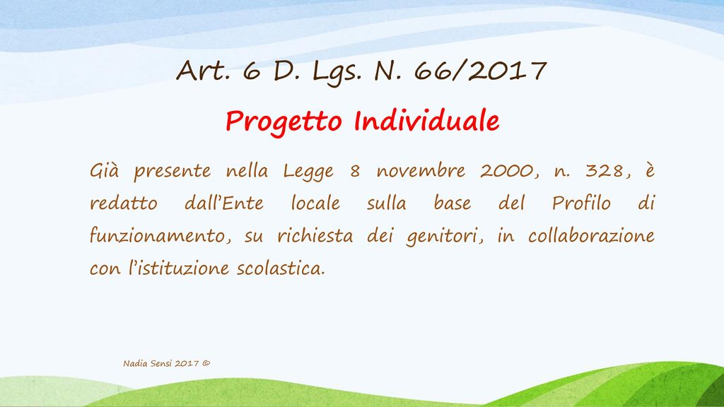 Art. 6 D. Lgs. N. 66/2017 Progetto Individuale