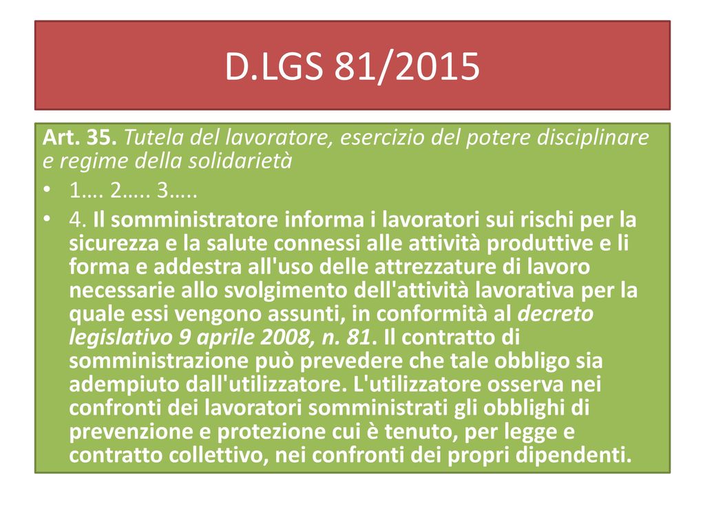 D.LGS 81/2015 Art. 35. Tutela del lavoratore, esercizio del potere disciplinare e regime della solidarietà.
