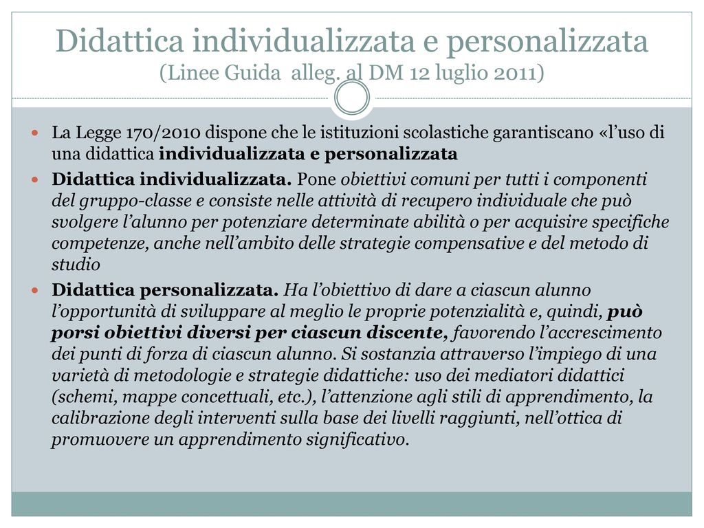 Didattica individualizzata e personalizzata (Linee Guida alleg