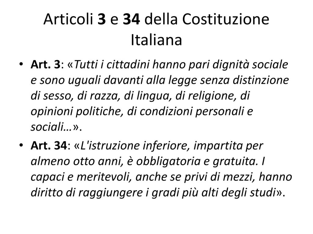 Articoli 3 e 34 della Costituzione Italiana