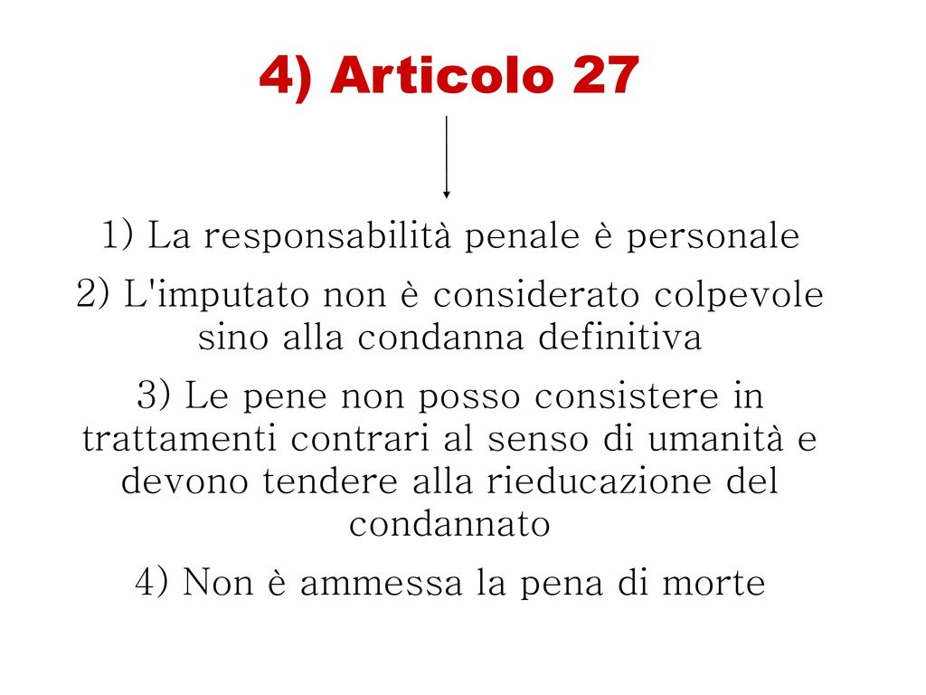 4) Articolo 27 La responsabilità penale è personale