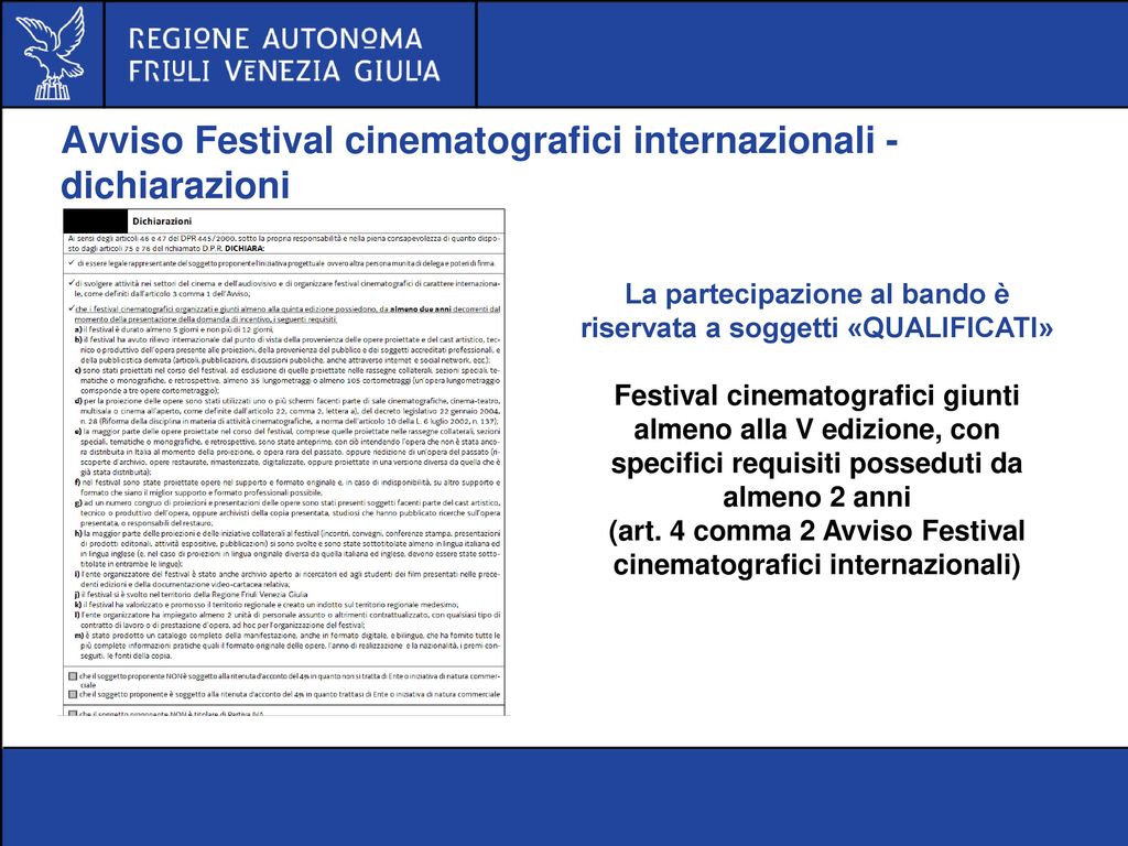 Avviso Festival cinematografici internazionali - dichiarazioni
