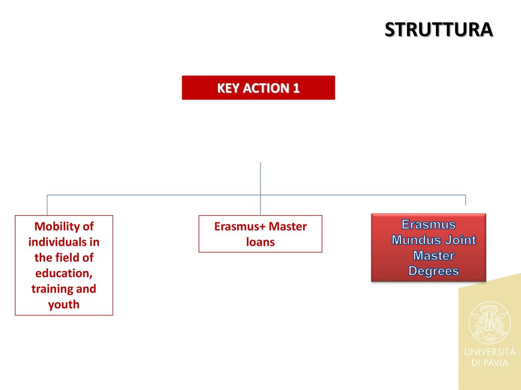 STRUTTURA KEY ACTION 1. Mobility of individuals in the field of education, training and youth. Erasmus+ Master loans.