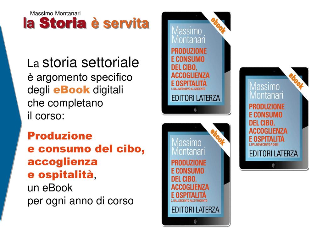 Massimo Montanari la Storia è servita. La storia settoriale è argomento specifico degli eBook digitali che completano il corso: