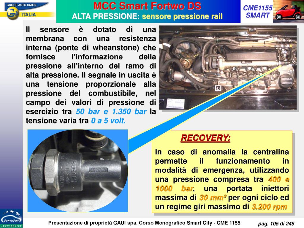 MCC Smart Fortwo DS ALTA PRESSIONE: sensore pressione rail