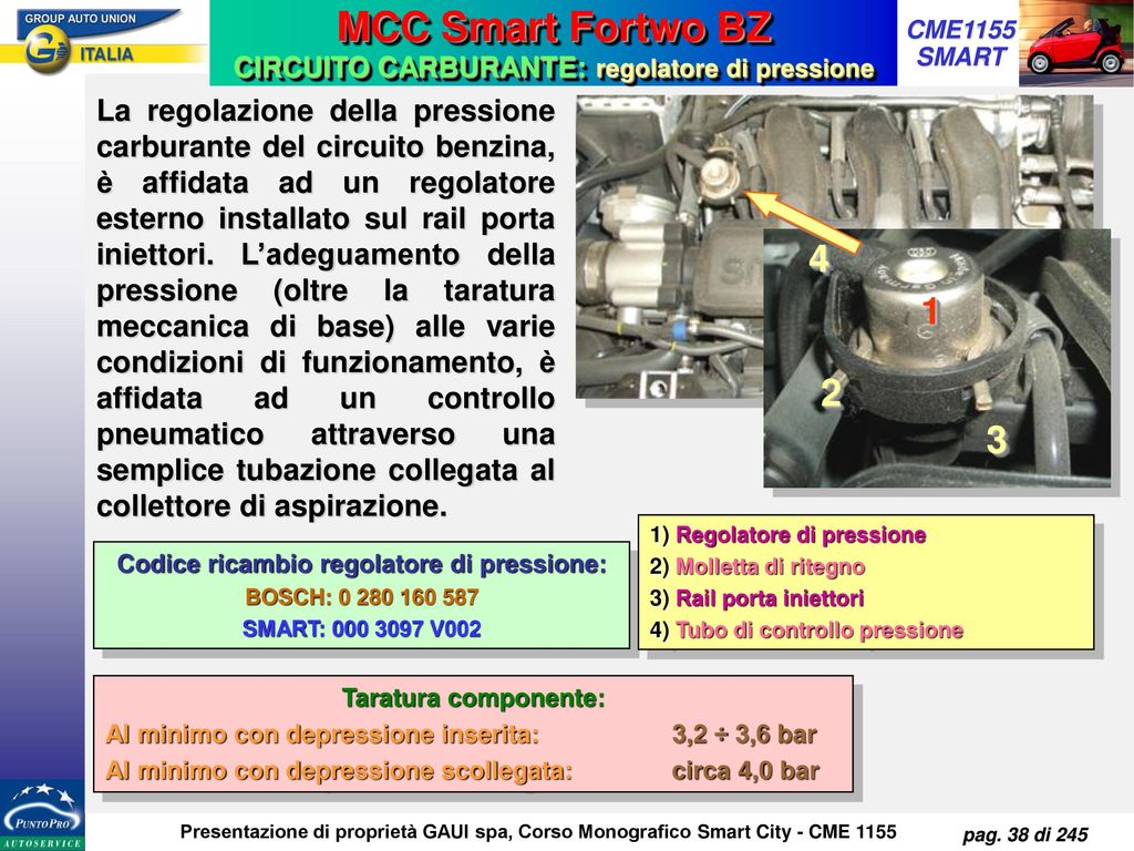 MCC Smart Fortwo BZ CIRCUITO CARBURANTE: regolatore di pressione.