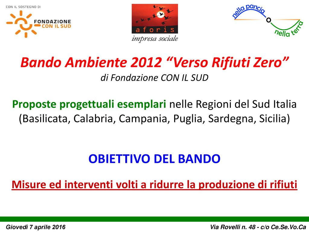 Bando Ambiente 2012 Verso Rifiuti Zero