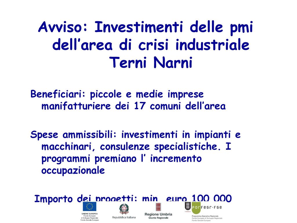 Avviso: Investimenti delle pmi dell’area di crisi industriale Terni Narni