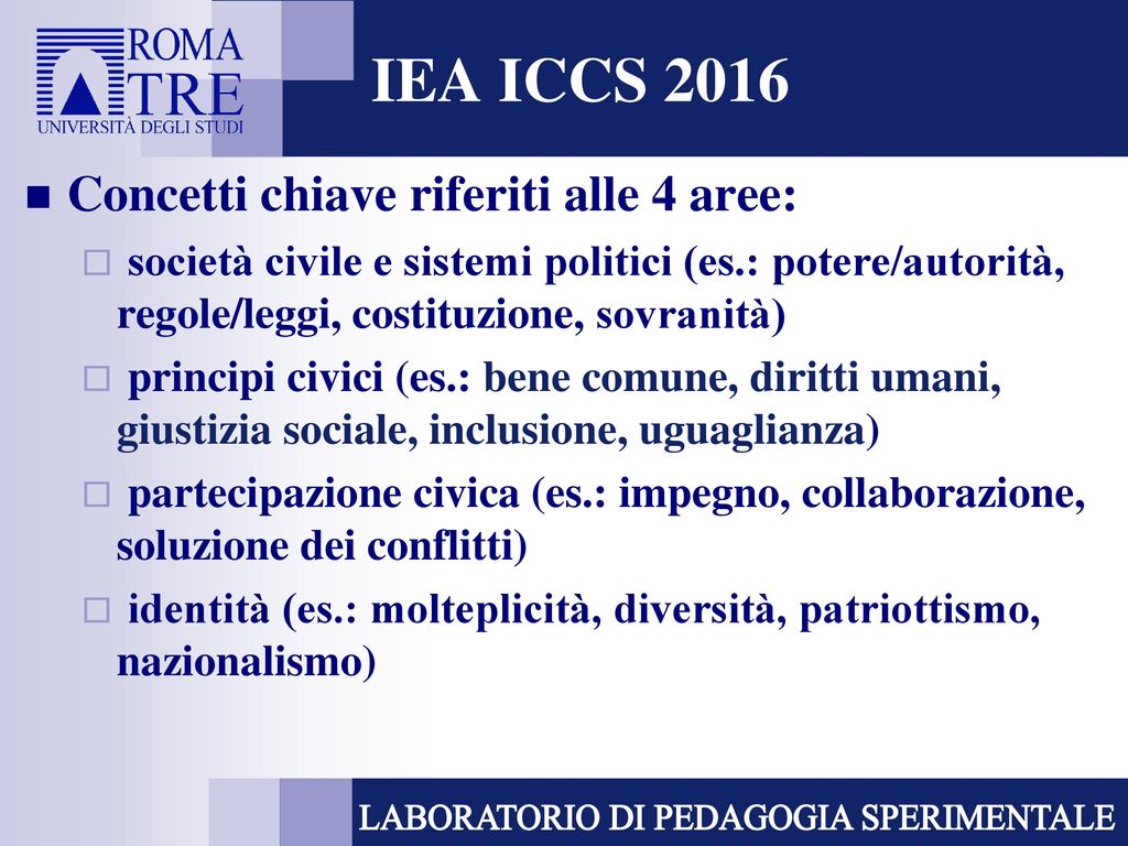 IEA ICCS 2016 Concetti chiave riferiti alle 4 aree: