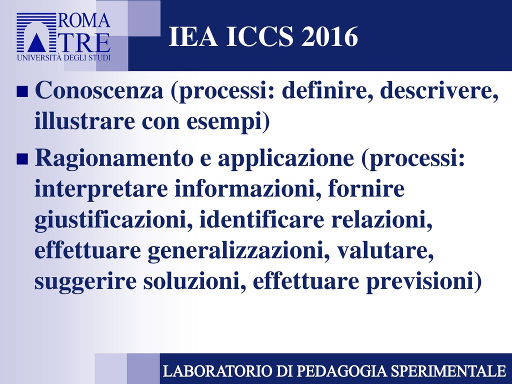 IEA ICCS 2016 Conoscenza (processi: definire, descrivere, illustrare con esempi)