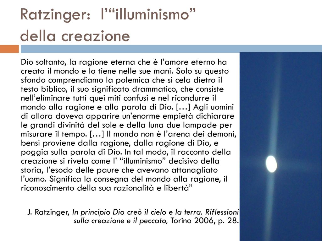 Ratzinger: l’ illuminismo della creazione