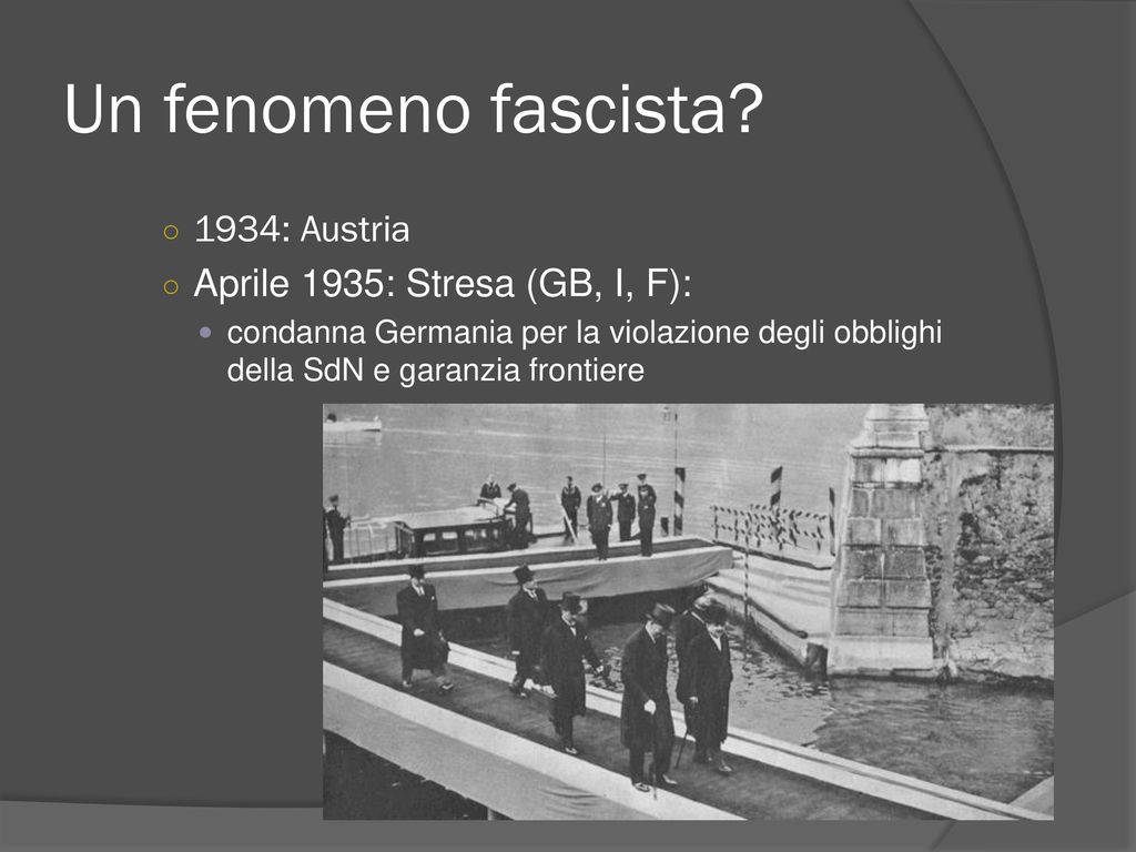 Un fenomeno fascista 1934: Austria Aprile 1935: Stresa (GB, I, F):