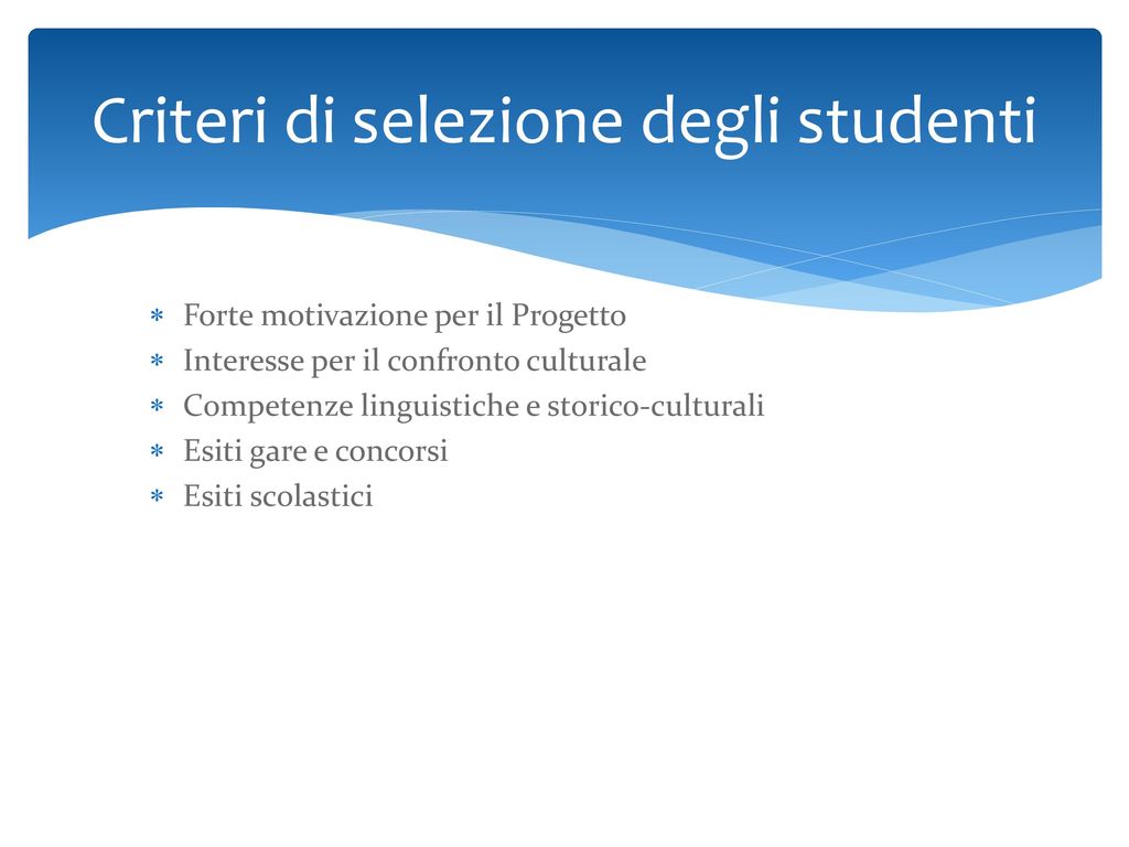 Criteri di selezione degli studenti