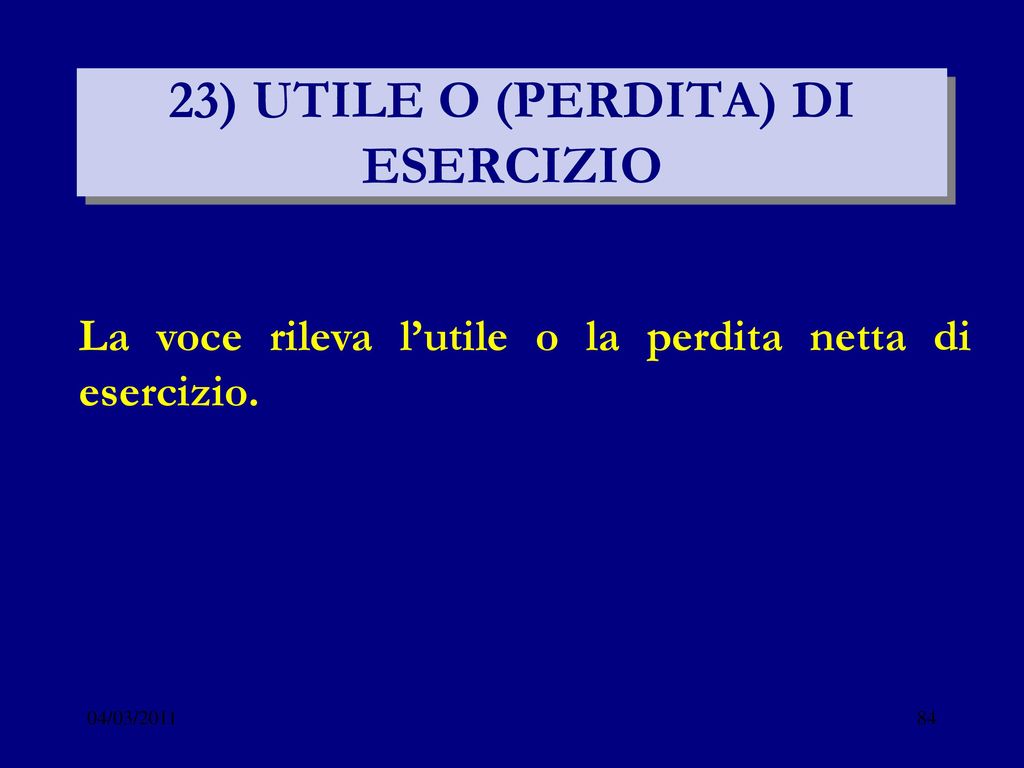 23) UTILE O (PERDITA) DI ESERCIZIO