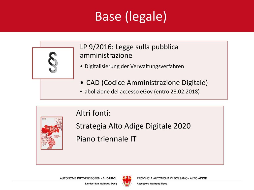 Base (legale) Altri fonti: Strategia Alto Adige Digitale 2020