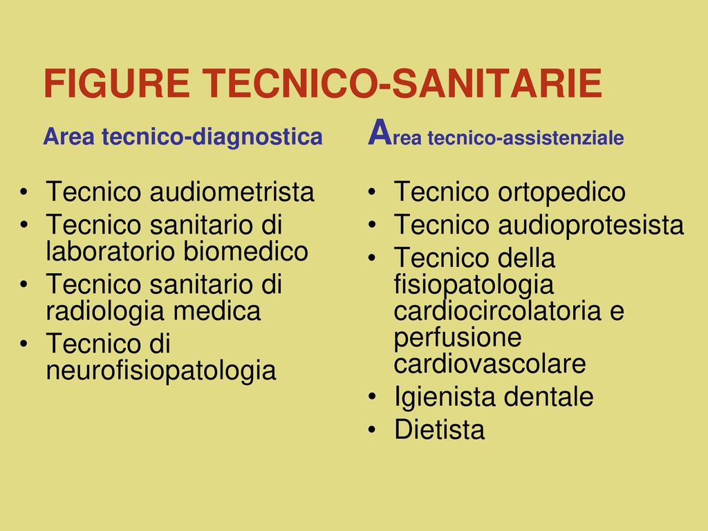 FIGURE TECNICO-SANITARIE Area tecnico-diagnostica Area tecnico-assistenziale