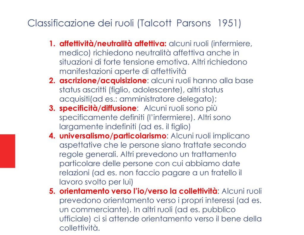 Classificazione dei ruoli (Talcott Parsons 1951)