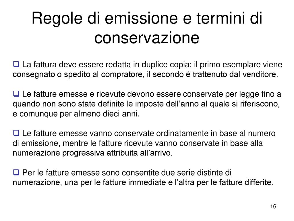Regole di emissione e termini di conservazione