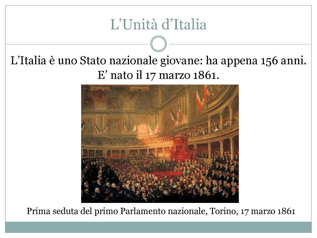 L’Unità d’Italia L’Italia è uno Stato nazionale giovane: ha appena 156 anni. E’ nato il 17 marzo