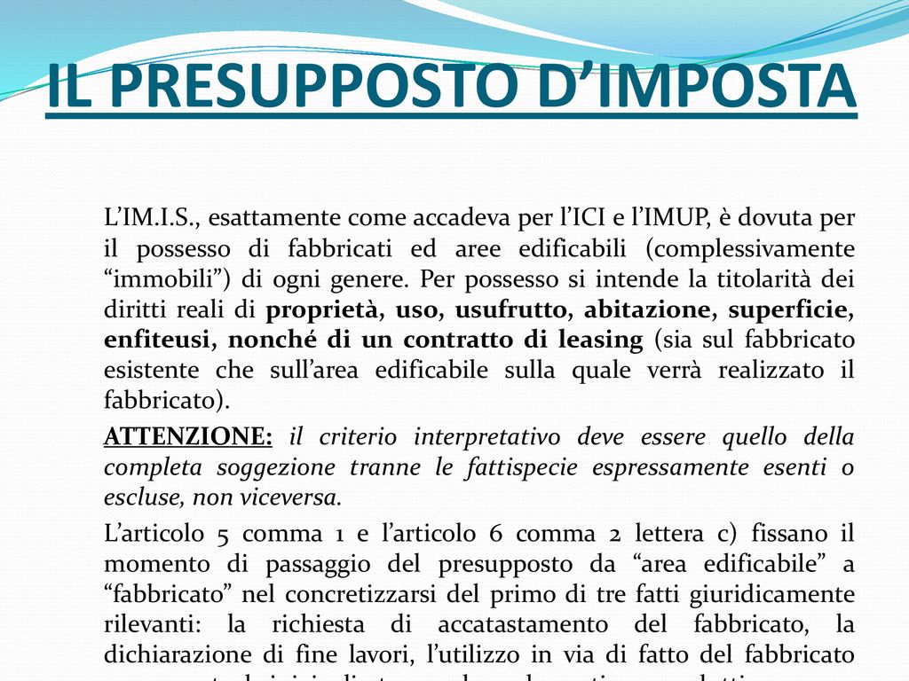 L'IMPOSTA IMMOBILIARE SEMPLICE - "IM.I.S." - Ppt Scaricare