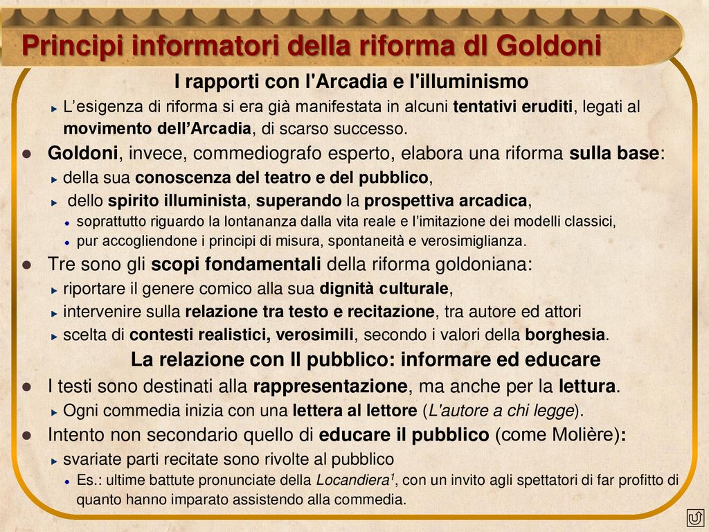Principi informatori della riforma dl Goldoni