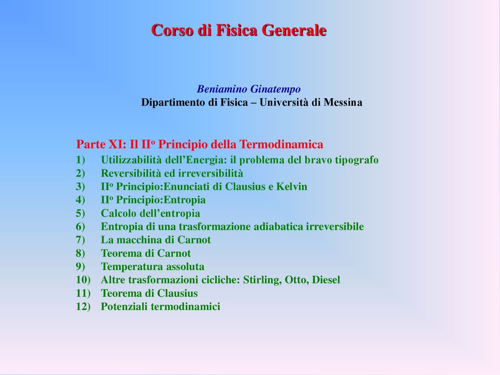 Parte XI: Il IIo Principio Della Termodinamica - Ppt Scaricare