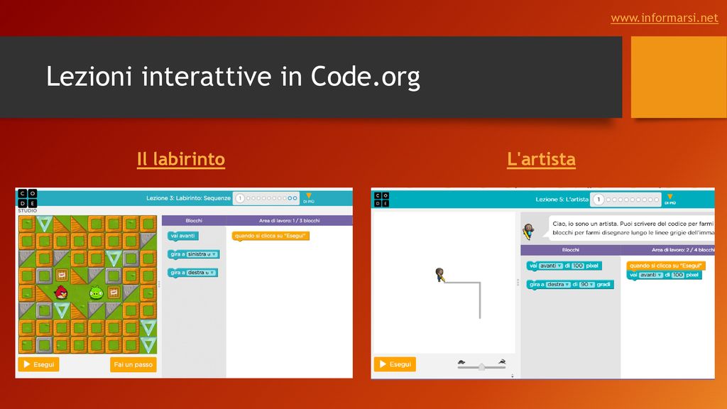 Lezioni interattive in Code.org