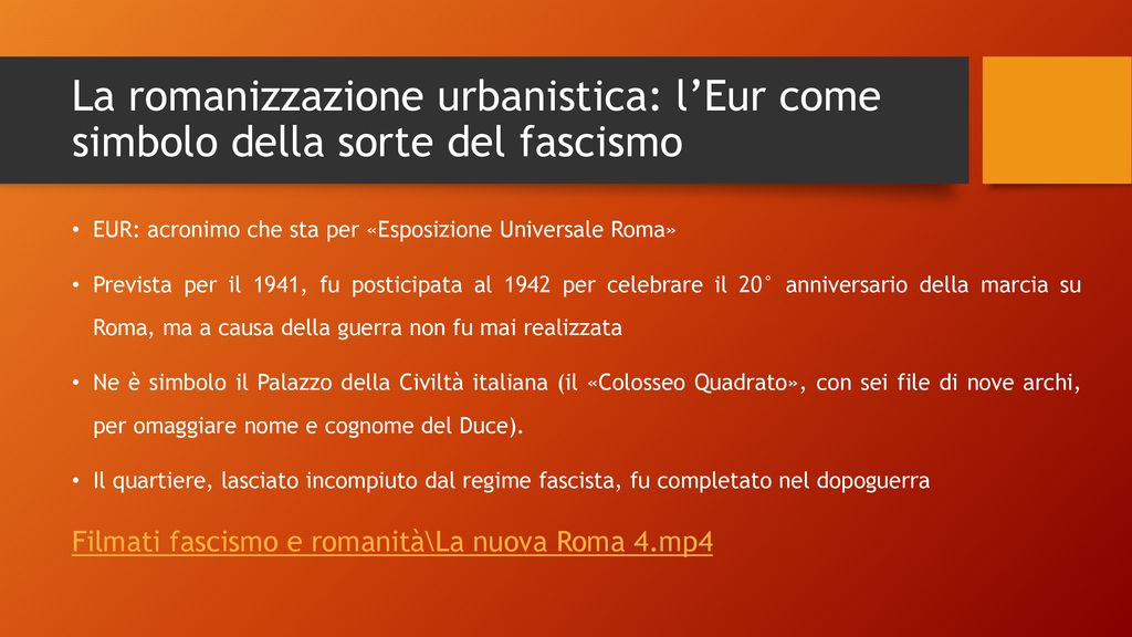 La romanizzazione urbanistica: l’Eur come simbolo della sorte del fascismo