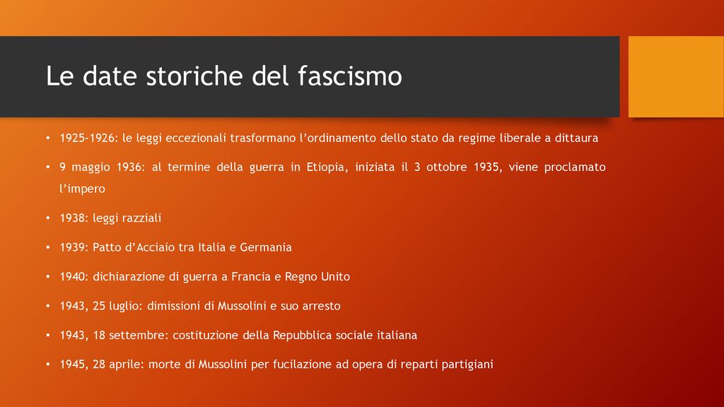 Le date storiche del fascismo