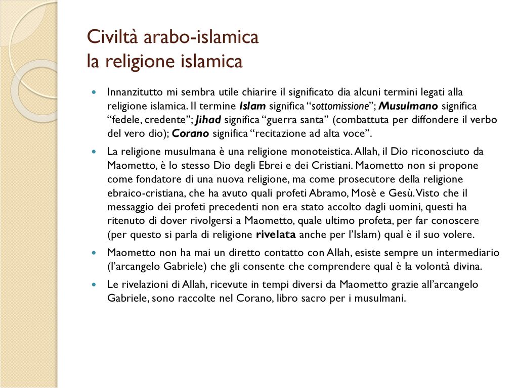 Civiltà arabo-islamica la religione islamica