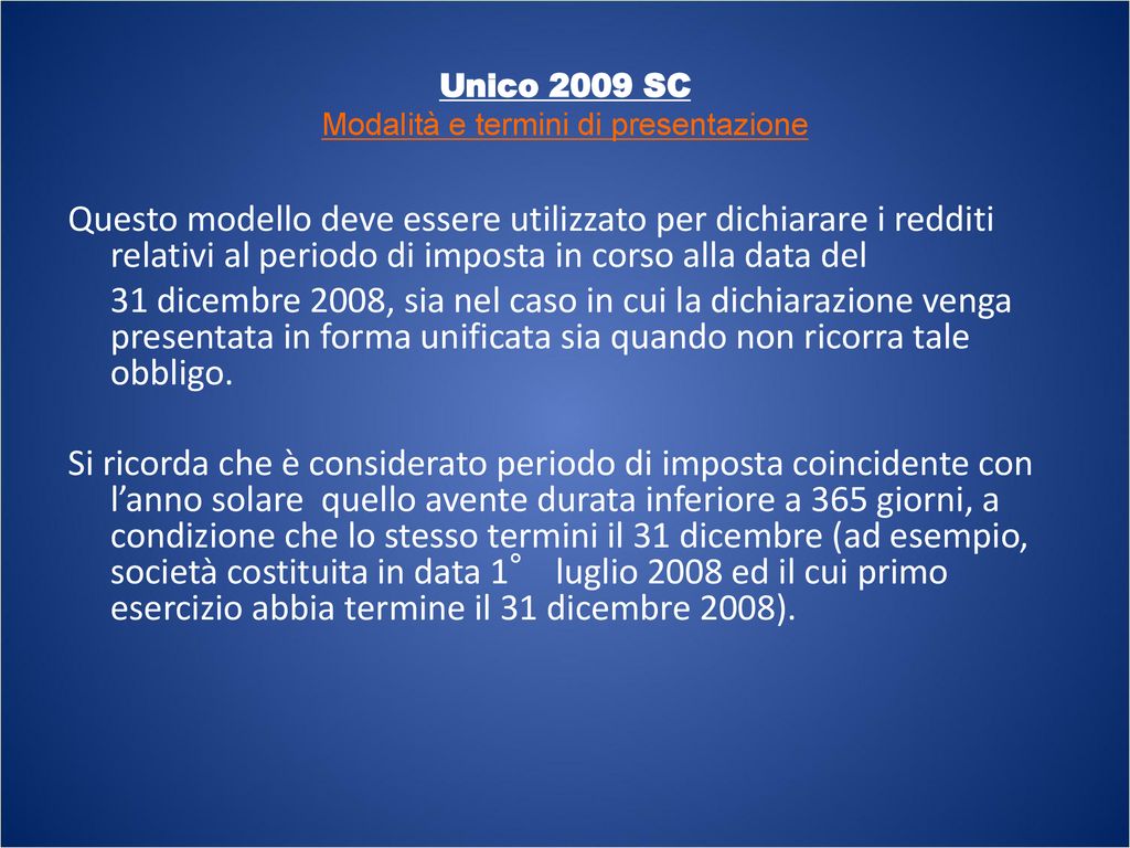 Il Modello Unico 2009 Le novità e gli studi di settore ppt scaricare