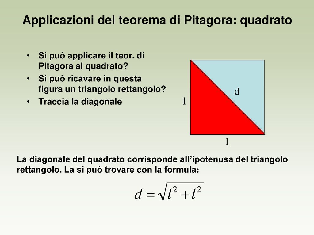 Applicazioni del teorema di Pitagora: quadrato