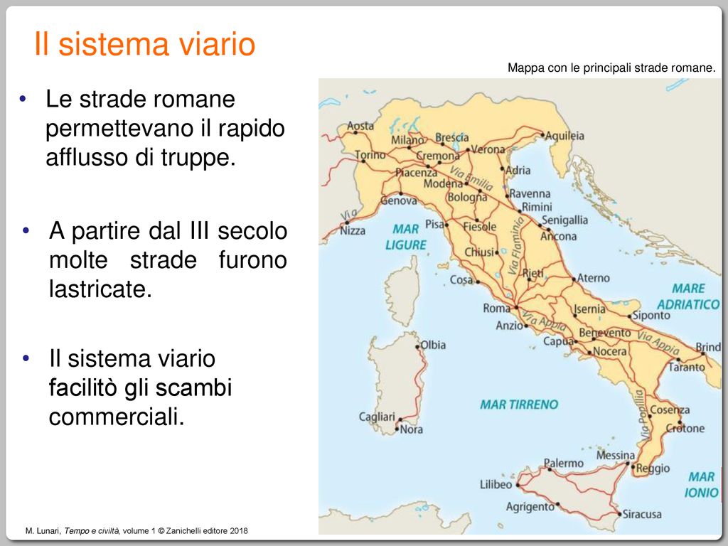Il sistema viario Mappa con le principali strade romane. Le strade romane permettevano il rapido afflusso di truppe.