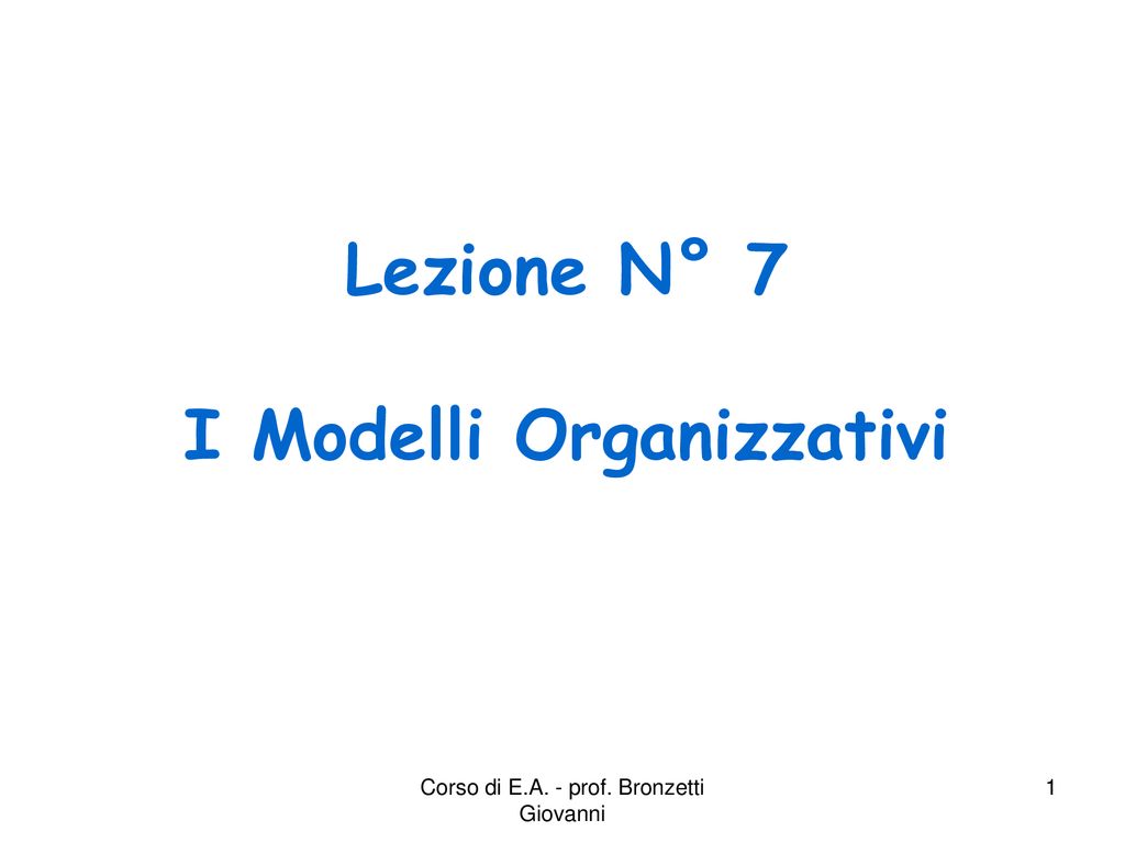 Lezione N° 7 I Modelli Organizzativi - Ppt Scaricare